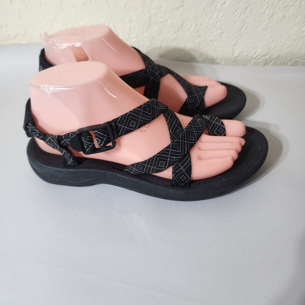 Viakix Women Walking Sandals Black Geometric Strappy Hiking Shoes Size 6 37
